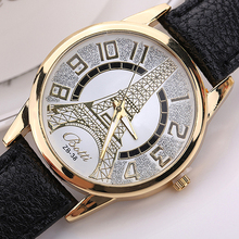 Men s Women s Vogue Vintage Faux Leather Quartz Analog Eiffel Tower Wrist Watch 