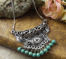 NR141 Gypsy Turquoise Pendant Tibetan Silver vintage necklace snake chain fashion wholesale jewelry