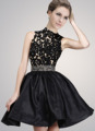 2016 Modest Little Black Dresses With High Collar Lace Sequin Mini Short Ball Gowns Cocktail Dresses