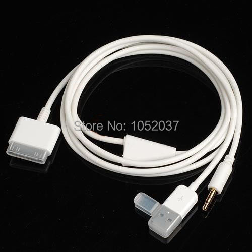 3.5mm Jack Car AUX Audio USB 30 pin Charger Data Sync Cord Cable for iPhone 4/4S iPod Nano/ Touch iPad 2/3