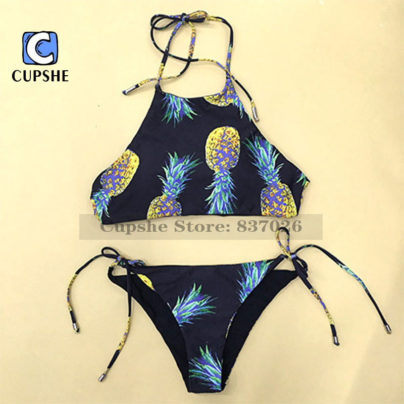 Cupshe Four Seasons Fruit Pineapple Halter Bikini Set Women Summer Sexy Swimsuit Ladies Beach Bathing Suit swimwear Cupshe Four Seasons Fruit Pineapple Halter Bikini Set Women Summer Sexy Swimsuit Ladies Beach Bathing Suit swimwear