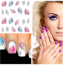 1 sheet Colorful Beauty Feather Nail Decals Salon Foil Wraps Water Transfer Nail Art Beauty Decoration