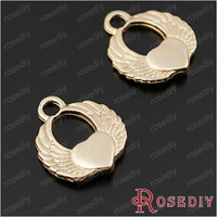(28995)Diy Jewelry Accessories,15MM Champagne gold Alloy Heart and wings 30PCS