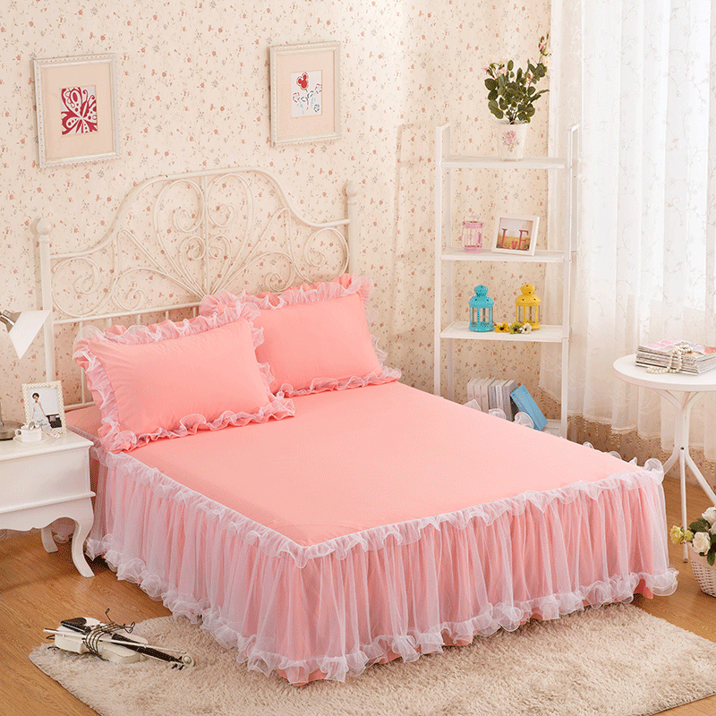 SunnyRain 3-Pieces Solid Color Lace Luxury Bedding Sets King Size Queen Bed Sets For Girl Bed Sheet Set Pillow Case
