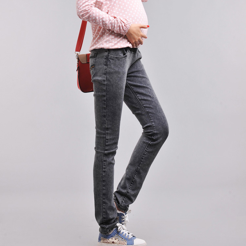 Spring Autumn Casual font b Maternity b font Pants Slim Jeans High Waist Prop Belly Denim