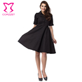 black red women clothing Casual Style 2016 Female button Dresses Plain High Street Fashionable half Sleeve