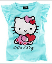 Retail New 2014 Baby Girl Cartoon Hello Kitty Short T Shirt Girl s Cotton Summer T