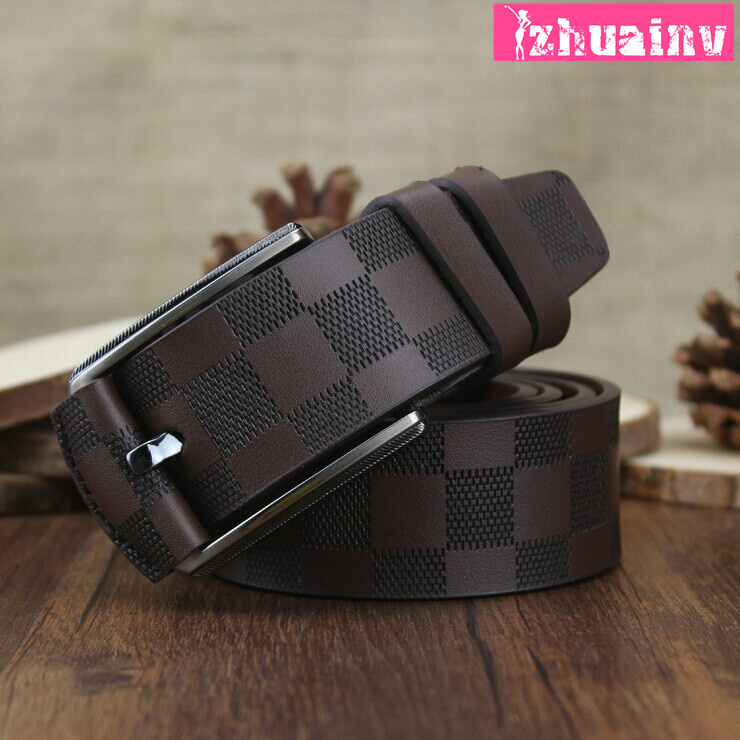 2015 new 100 high quality men s leather belt men s plaid casual fashion belt luxury