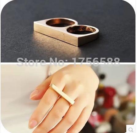 Hot selling costume jewelery gift vintage fashion texture super simple planar double finger ring cheap wholesale