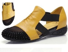 Women Sandals female flat heel rhinestone cutout elevator colorant match 2014 spring and summer sandal plus size shoes 34 – 41