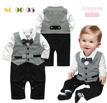 Retail 2015 1pcs Baby Romper New Baby boys set Romper Gentleman modelling infant long sleeve climb clothes kids body suit
