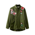 Oversized Army Green Winter Jackets Women Coat Peony Peacock Pattern Embroidery Harajuku Jacket Lady 2016 Fashion