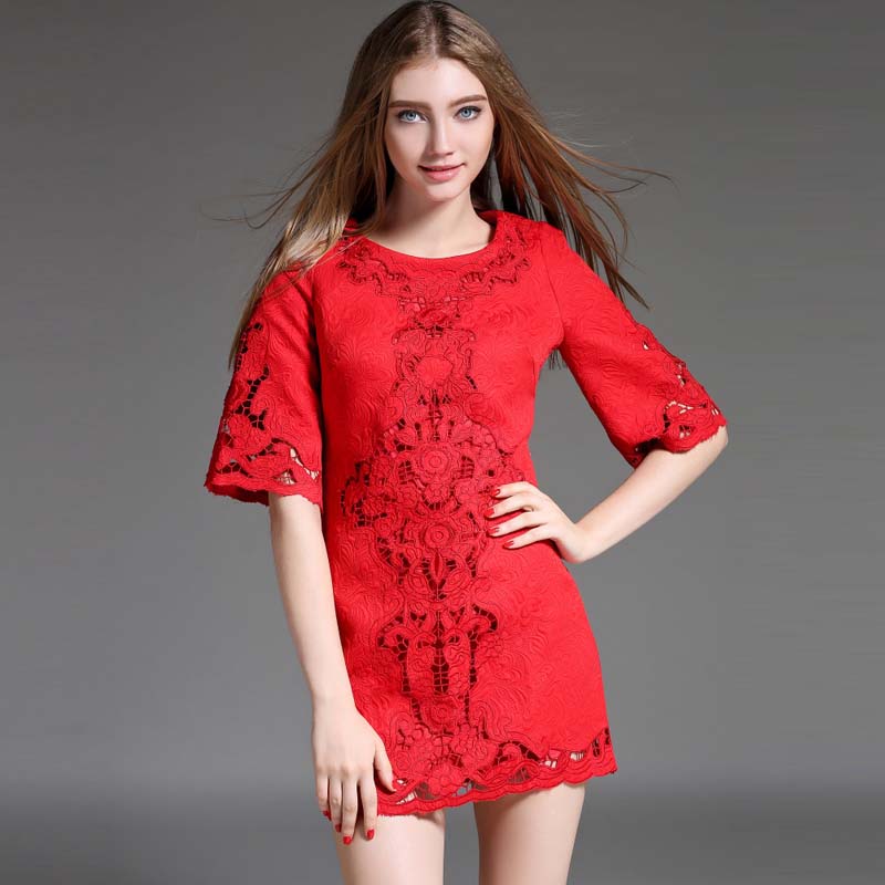 autumn-new-women-s-casual-fashion-runway-style-party-dresses-red-dress ...