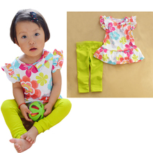 Summer 2015 clothes suits Baby Girls Small broken flower with short sleeves pants pants Cute Kids