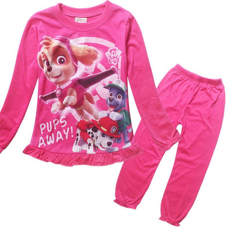 2016 New Cotton Princess Girls Long Sleeve Sleepwear Children Cartoon Patrol Homewears T Shirt Pants Clothing