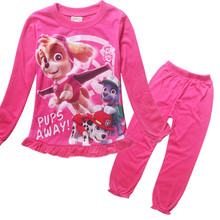 2016 New Cotton Princess Girls Long Sleeve Sleepwear Children Cartoon Patrol Homewears T-Shirt + Pants Clothing Sets Pijamas PJS
