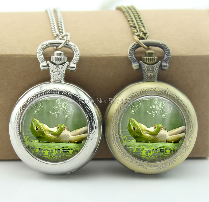 WT-0097 Lazy Frog Necklace Glass Dome Art Picture Pendant Photo Pendant Handcrafted Jewelry by Lizabettas-