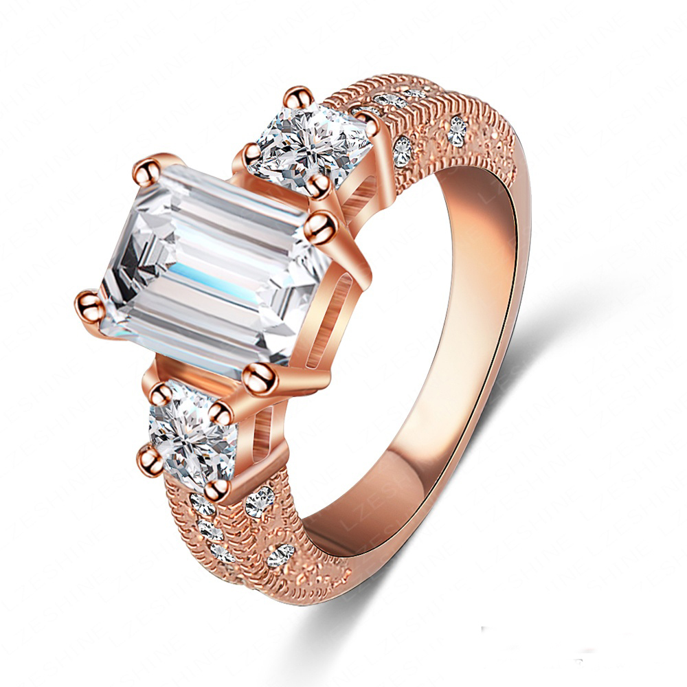 Moda Vintage de lujo anillos 18 K chapado en oro rosa Bijoux anillo de compromiso para mujeres con Cubic Zirconia bulgaria anillo Ri HQ1018 en Anillos de
