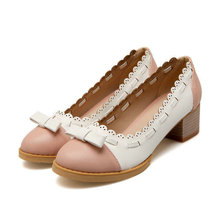 Pastoral style spring and summer mid- heels women pump comfortable elegance cute bowtie Lace women shoes