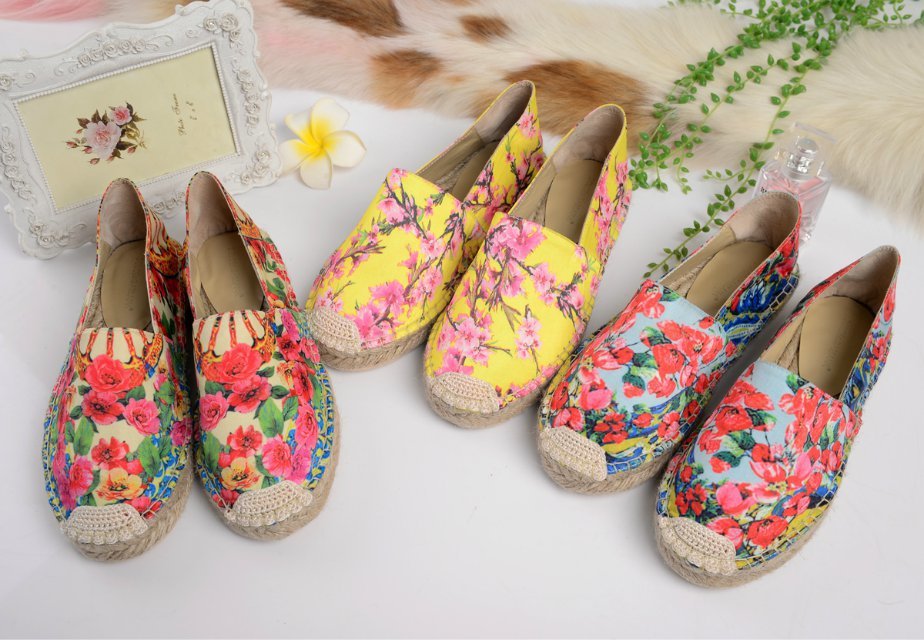 free hk post f976 3 colors genuine leather floral silk espadrilles sneakers shoes