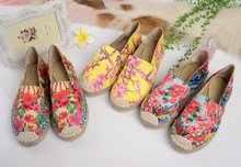 free hk post f976 3 colors genuine leather floral silk espadrilles sneakers shoes