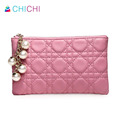 CHICHI Genuine Leather Women Wallets Zipper Coin Purses Luxury 2016 Ladies Plaid Pendant Change Card Holder