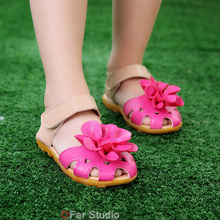 free shipping 2015 Summer Children sandals for girls Kids flower shoes PU casual sneakers First walkers