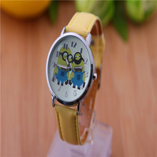Alta calidad venta de cuero samll amarillo carácter mujeres niños ven vestido reloj de moda 2014