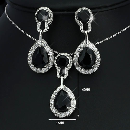 Fashion Black Sapphire Rhinestone Bridal Jewelry Sets Wedding Prom silver Plated Necklace Earring Set For Brides Women