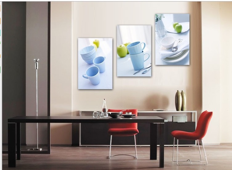 3 painel de pintura moderna fruto de azul simples sala de jantar ... Sala simples e moderna