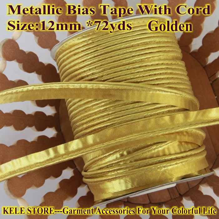 Free shipping Metallic Bias Tape with cord,Gold/Golden color ,bias
