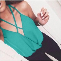 Angeliat 2015 new summer style women blouses V-neck suspenders chiffon shirt