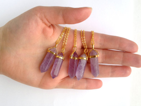 Amethyst Necklace Gold Crystal Point Pendant Necklace Amethyst Jewelry Natural Stone Gold Chain Purple Stone Necklace Boho Mineral Jewelry