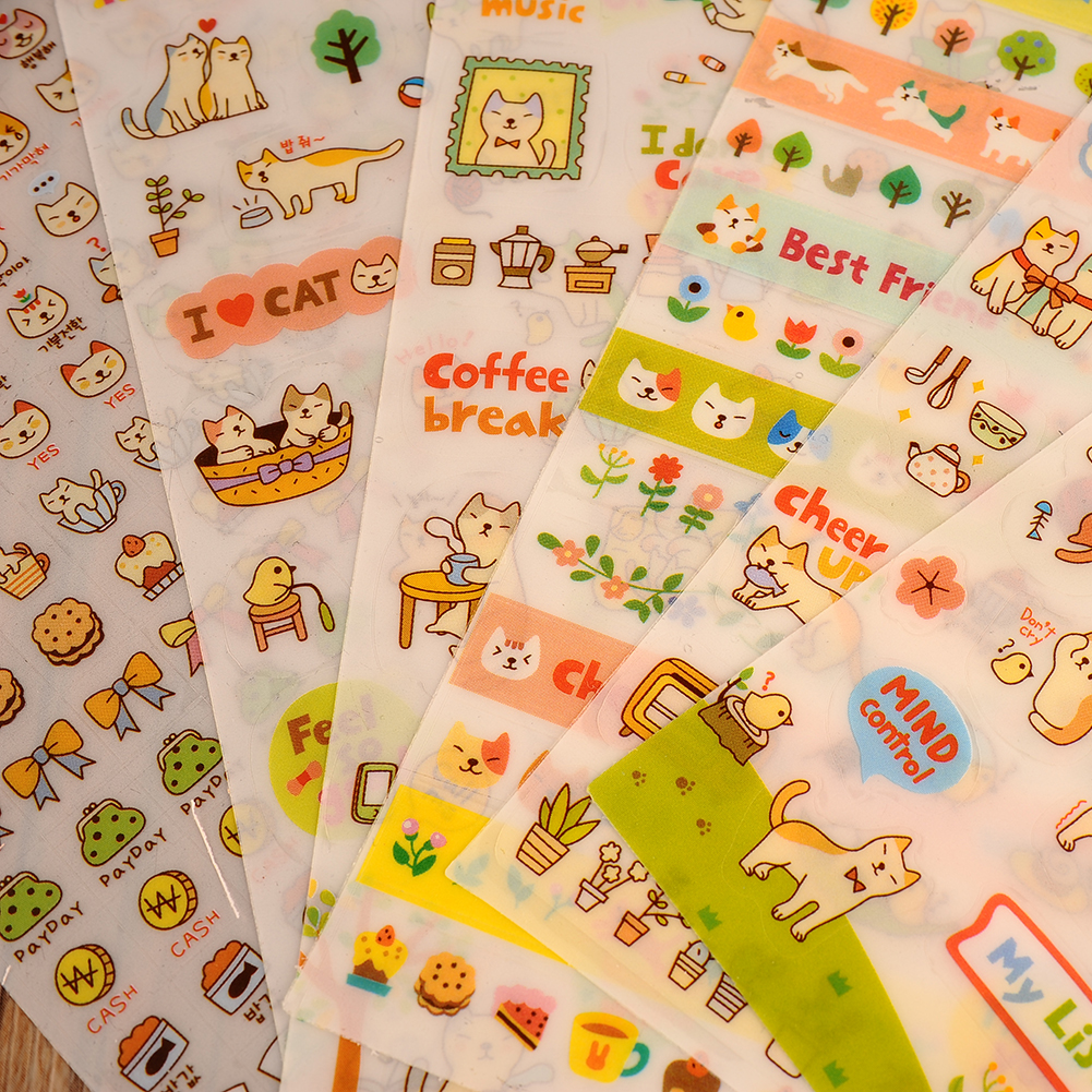 New Cute Lovely 6 Sheet Cat Paper Stickers for Diary Scrapbook Wall Photo Decor Skin DIY*cartoon stickers