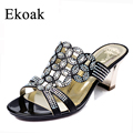 Ekoak New 2017 Fashion Summer Women Shoes Sexy Rhinestone Cut outs High Heels Sandals Ladies Party