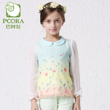 PCORA High Quality Brand Children Clothes Girls Chiffon Outerwear Tops O-Neck Cute/Fashion Spring/Summer Kids Girls Clothes