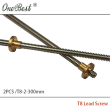 2PCS/lot RepRap 3D printer parts T8-2-8D Lead Screw stainless steel acme screw Dia 8mm Thread 8mm Length 300mm free shipping
