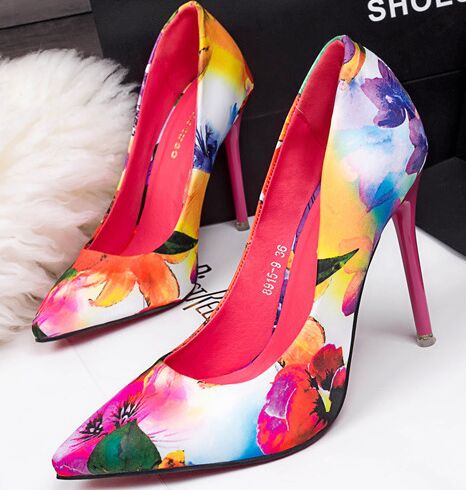 Size 4~8 Flower Heel High Heels Women Pumps Red Bottom Blue Women Shoes zapatos mujer (Check ...