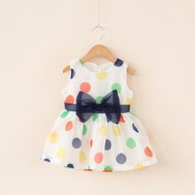 2016 Baby Girl Dress Summer Baby Bow Chiffon Dress Infant Girl Sleeveless Dot Dress 1 Year Baby Birthday Dress Baby Clothes