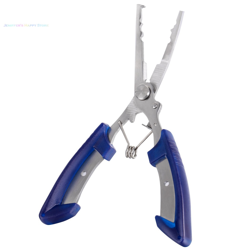 Stainless Steel Fishing Plier Hook Line Cutter Hook Remover Split Ring Remover Tool Blue with Bag