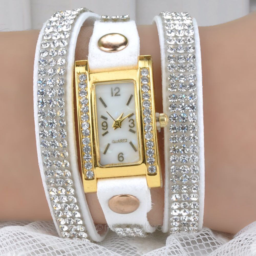 2015 Jewelry Bracelet Women Rhinestones Quartz Bracelet Watch Timepiece with PU Leather Watches PMHM560 60