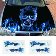 2015 New Automobile motorcycle necessary high quality head DIY stickers/blue flames double skull image