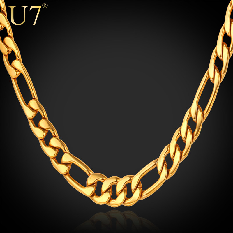 18K Real Gold Plated Necklace With 18K Stamp Men Jewelry Wholesale Free Shipping 3 Sizes New