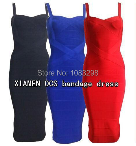 Free Shipping New 2015 Women Black Blue Red High Quality Bandage Dress  Knee Length summer dresses