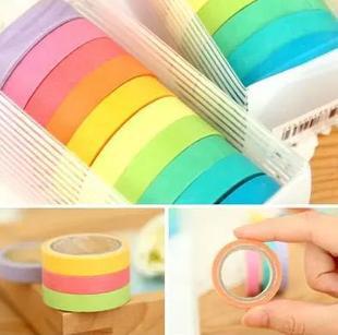 NEW 10x Rainbow Washi Sticky Paper Masking Adhesiv...