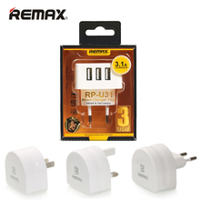 Remax USB 3 Output Wall Charger Adapter EU USA UK Plug Cable Adapter for Mobile Phone 2.1A Max for Travel USB Charging White