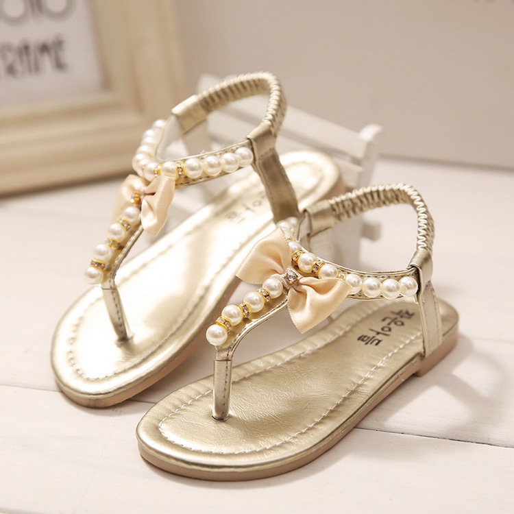2015 New Princess Sandals with Peals Summer 4 Colors Children Elastic Band Sandal for Girls Kids
