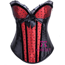 Latex Gothic Clothing Women Black&Red Dot Bustier Top Trainning Slimming Corset And Corselets Female Burlesque Corsets With Bows
