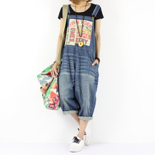 2016 women’s new spring and summer Loose hole plus size casual bib pants hip-hop 7 Jean jumpsuit