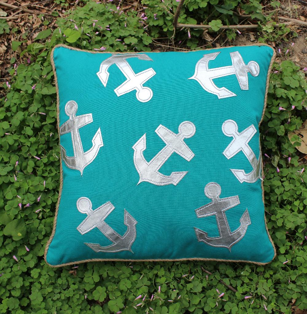 New embroidered silver anchor cotton linen sofa cushions chair seat throw pillows pillowcase ...